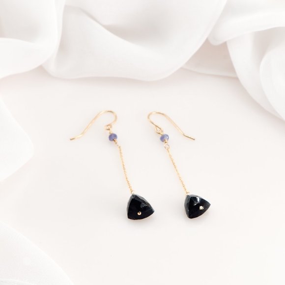 Blue Opal & Tanzanite Long Dangle Earrings, 14K Gold Filled Dainty Earrings - Picture 5 of 10